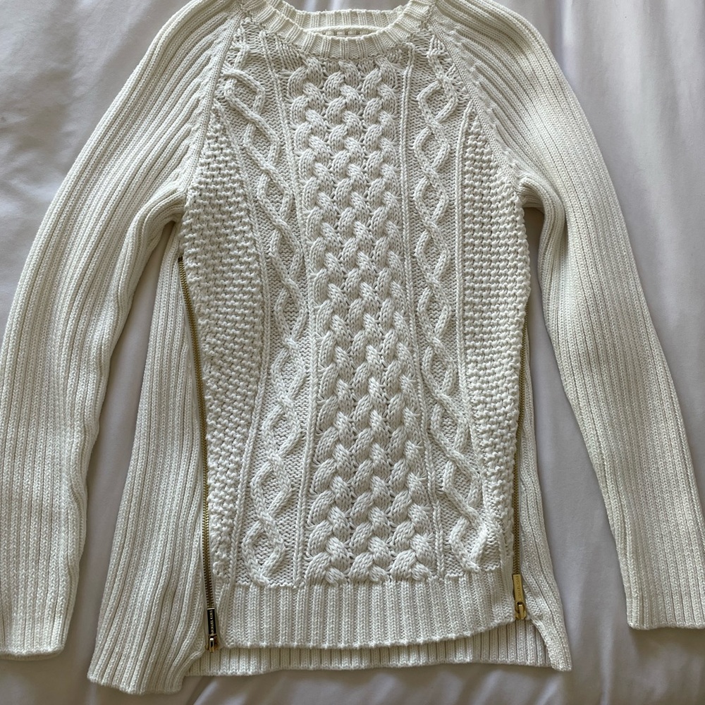 Michael kors white knit sweater with gold zippers
